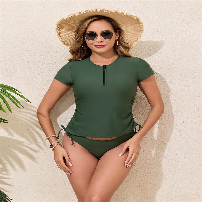 Dame Rashguard-Bikini-sæt med kort arm og justerbar snor Skovae