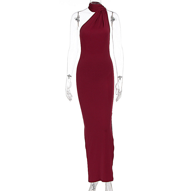 Dame Elegant Maxikjole med innovativt indpakningsdesign og asymmetrisk halterneck Skovae