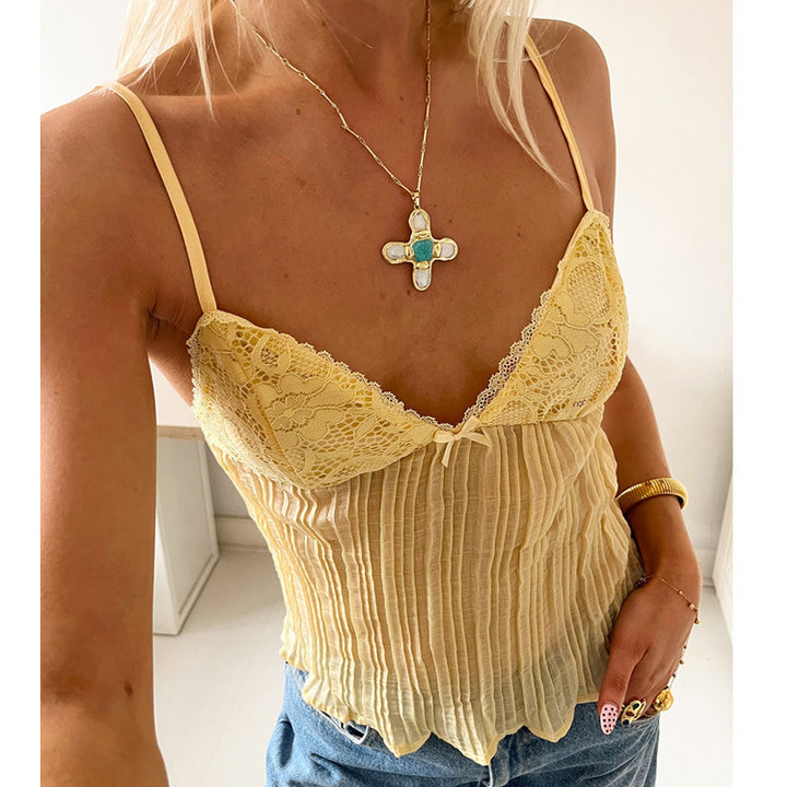 Dame Plisseret Spids-Cami-Top med justerbare stropper Stilla
