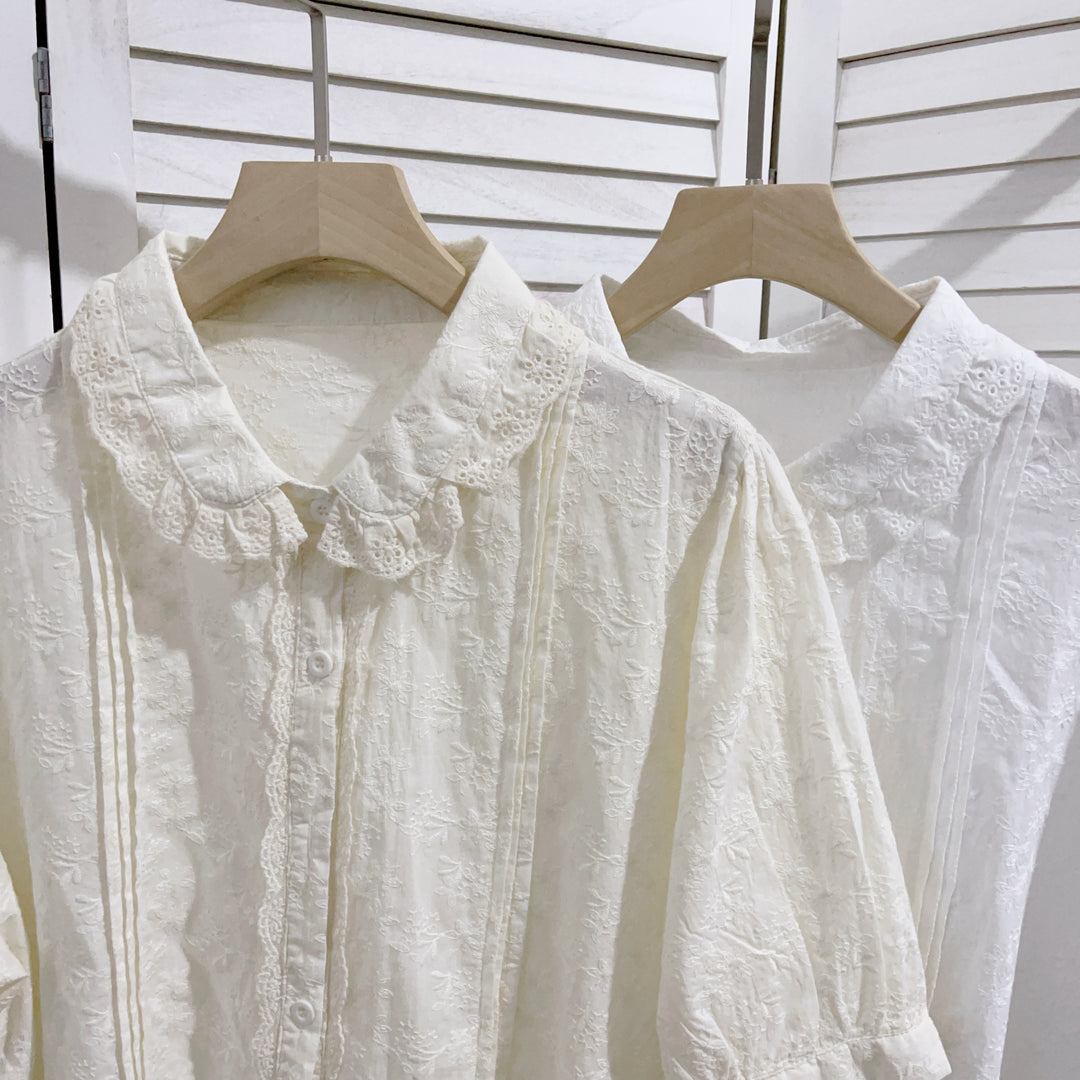 Dame Struktureret Bluse med Knapper og Spids Stilla