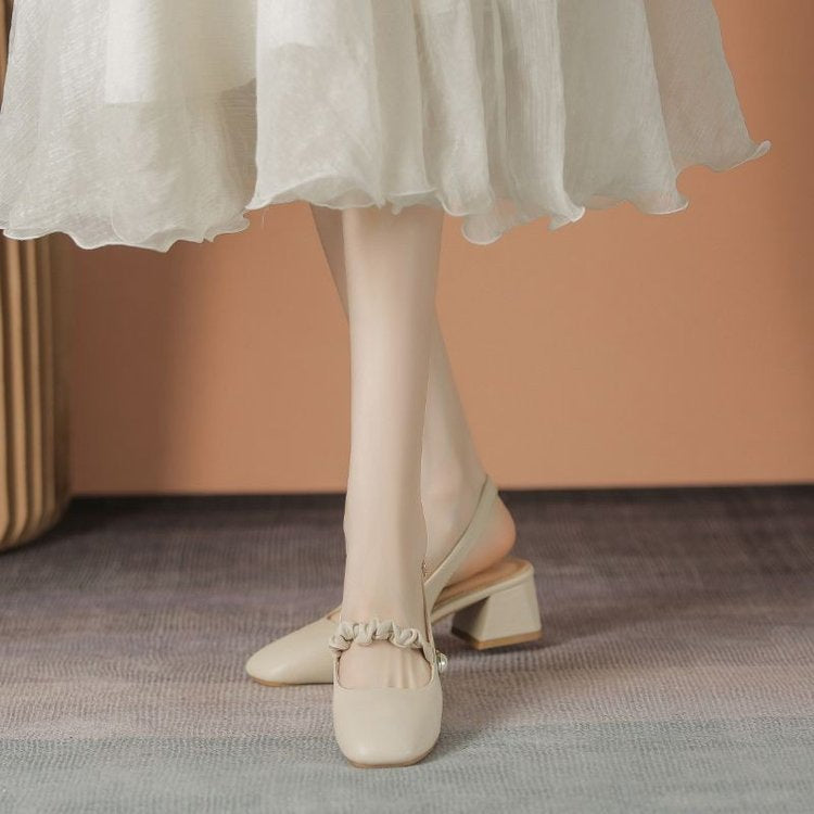Dame elegante Slingback-pumper med moderne perlepynt og lav blokhæl Stilla