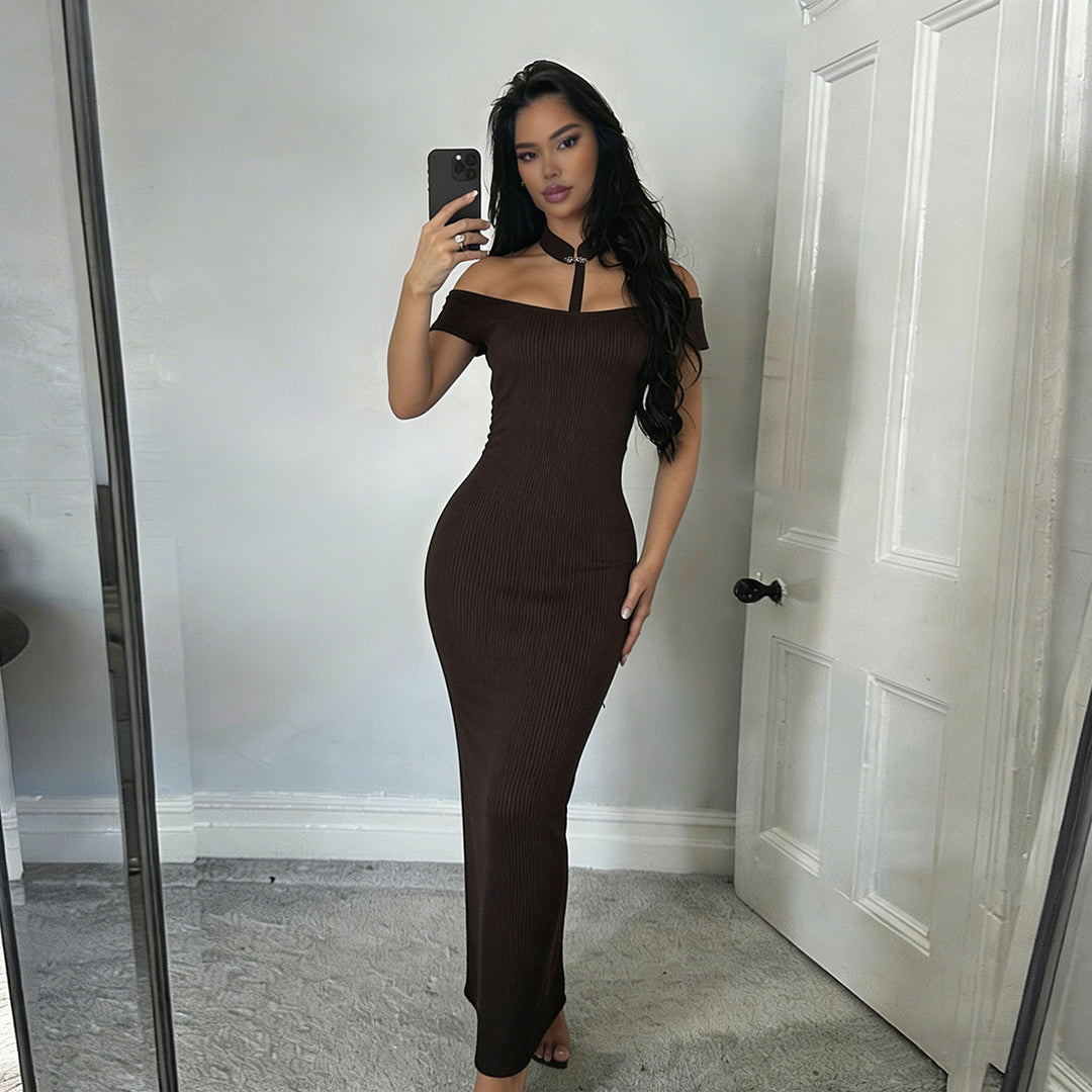 Dame Off-Shoulder Maxikjole med elegant Choker Skovae