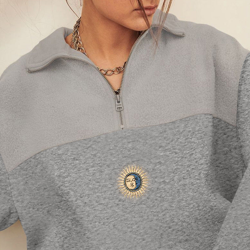 Damer Sporty Sweatshirt med halv lynlås og moderne print Stilla
