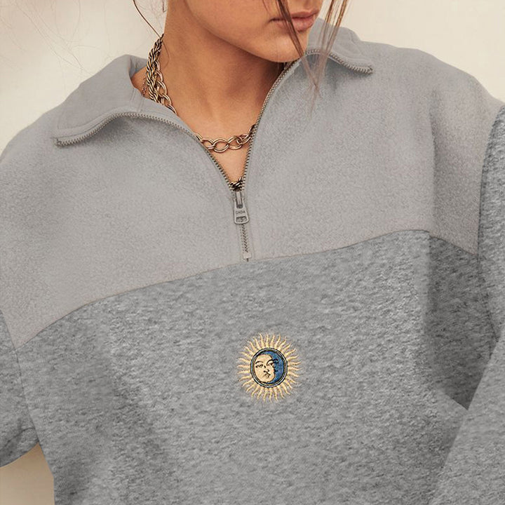 Damer Sporty Sweatshirt med halv lynlås og moderne print Stilla