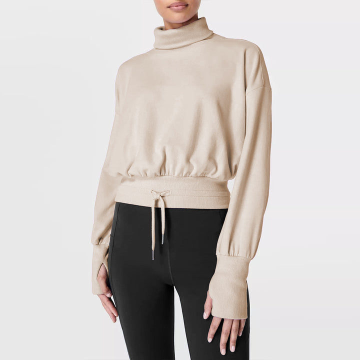 Dame hyggelig sweatshirt med høj krave og praktiske rynkeelementer Stilla
