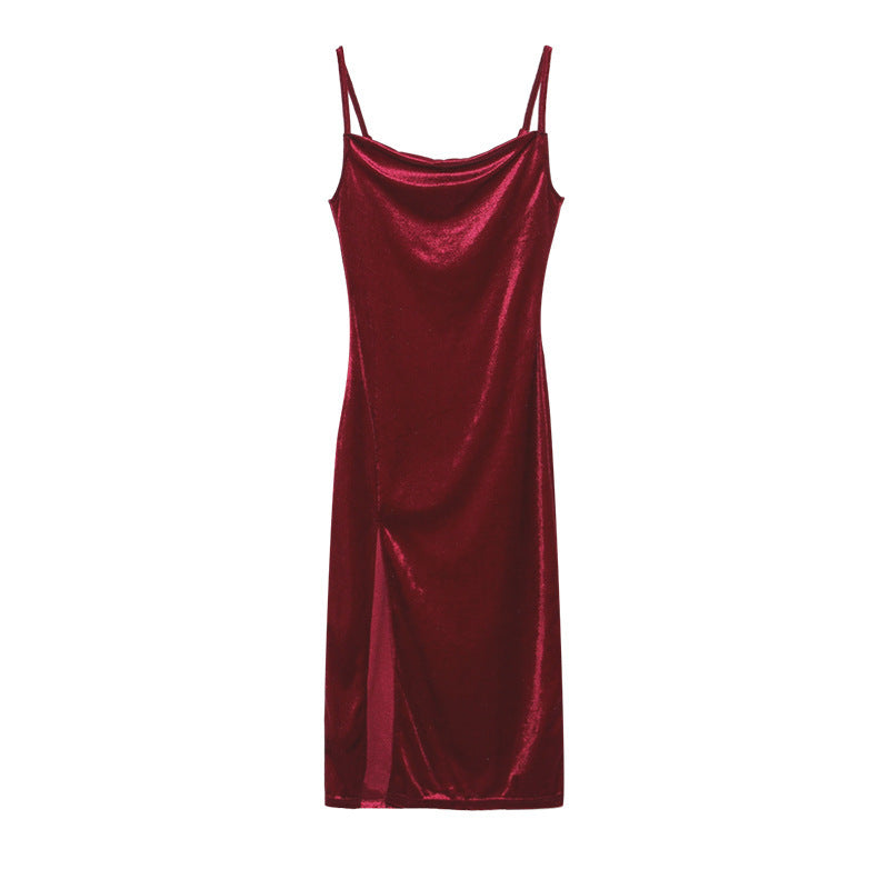 Femme Skinnende Cowl Hals Maxi Kjole med Sideslids Stilla