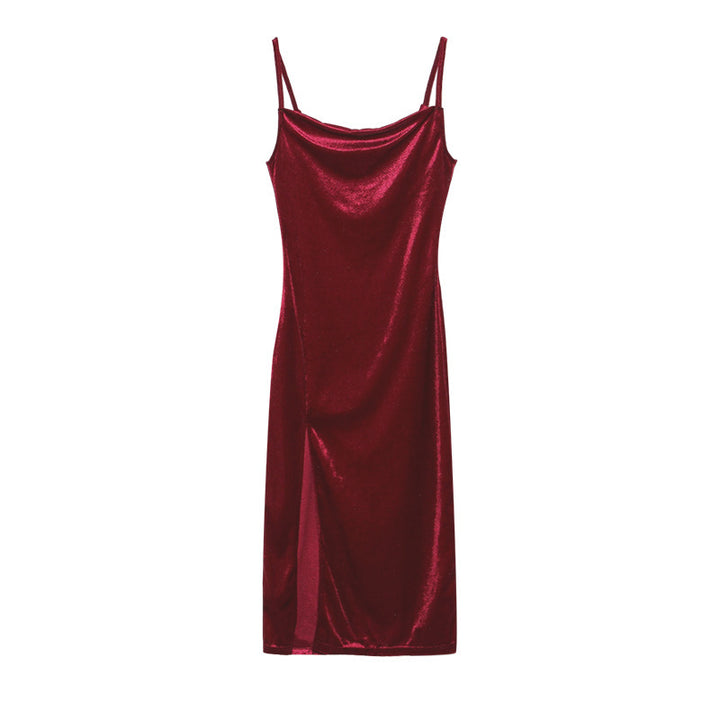 Femme Skinnende Cowl Hals Maxi Kjole med Sideslids Stilla