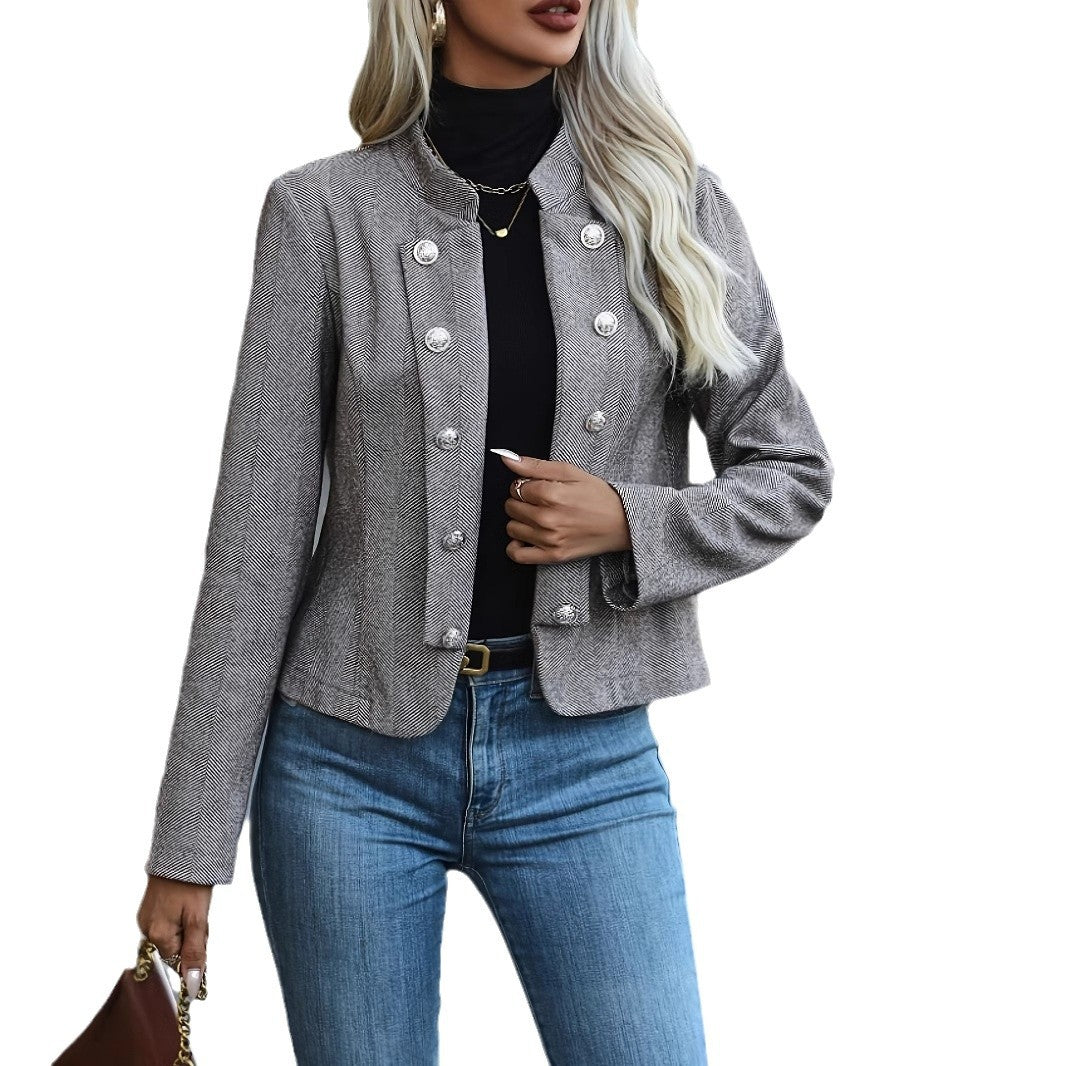 Damer elegant blazerjakke med struktureret houndstooth-mønster og funkende knapper Stilla