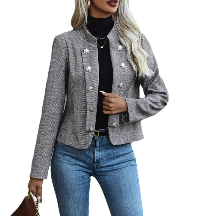 Damer elegant blazerjakke med struktureret houndstooth-mønster og funkende knapper Stilla