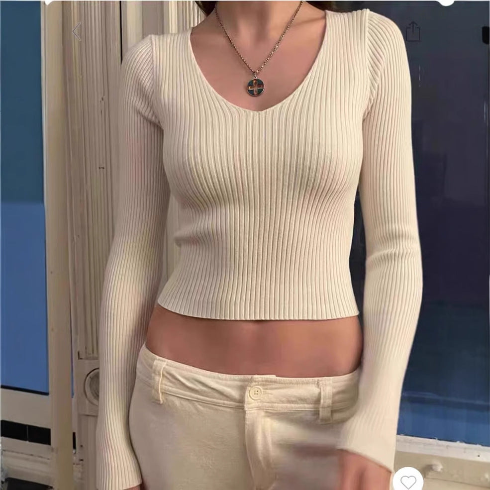 Kvinders elegante V-hals ribbet top Stilla
