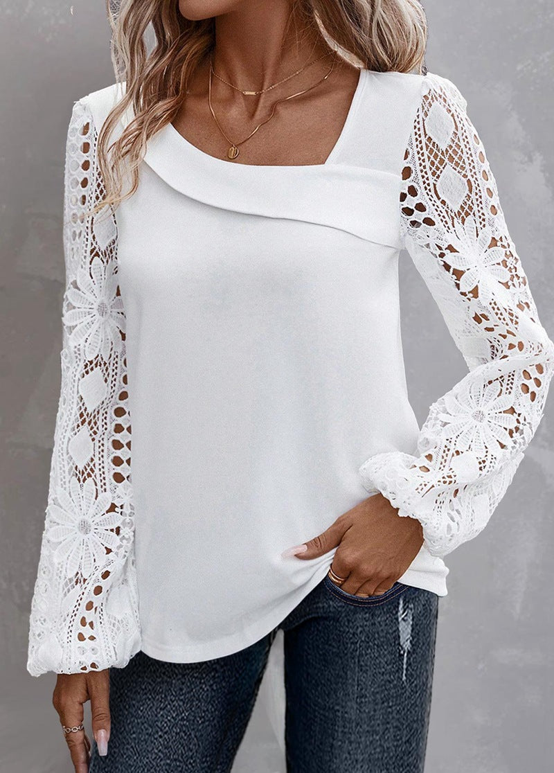 Dame elegant bluse med spidsærmer og kunstnerisk udskæring Stilla