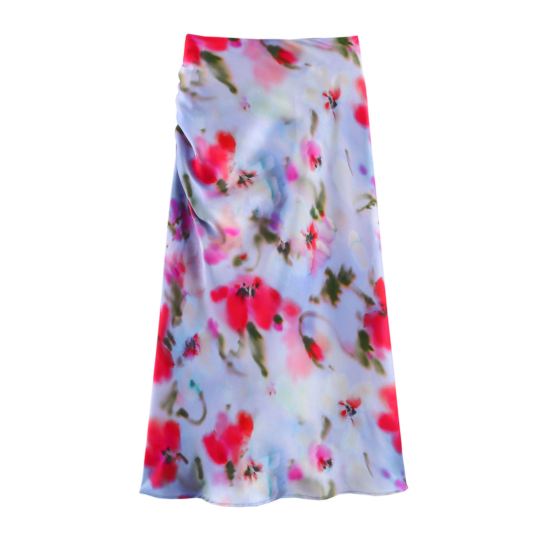 Dame Floral Print Maxi Nederdel med Snøre-Sidedetalje Stilla