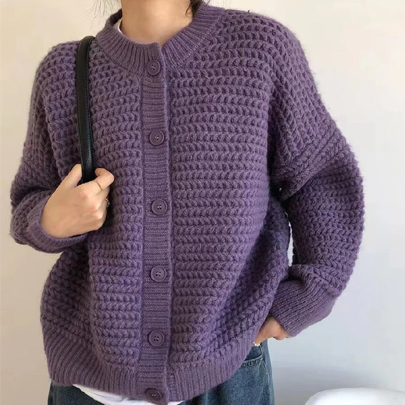 Kvinders chunky strikket cardigan med dekorative knapper og afslappet pasform Stilla