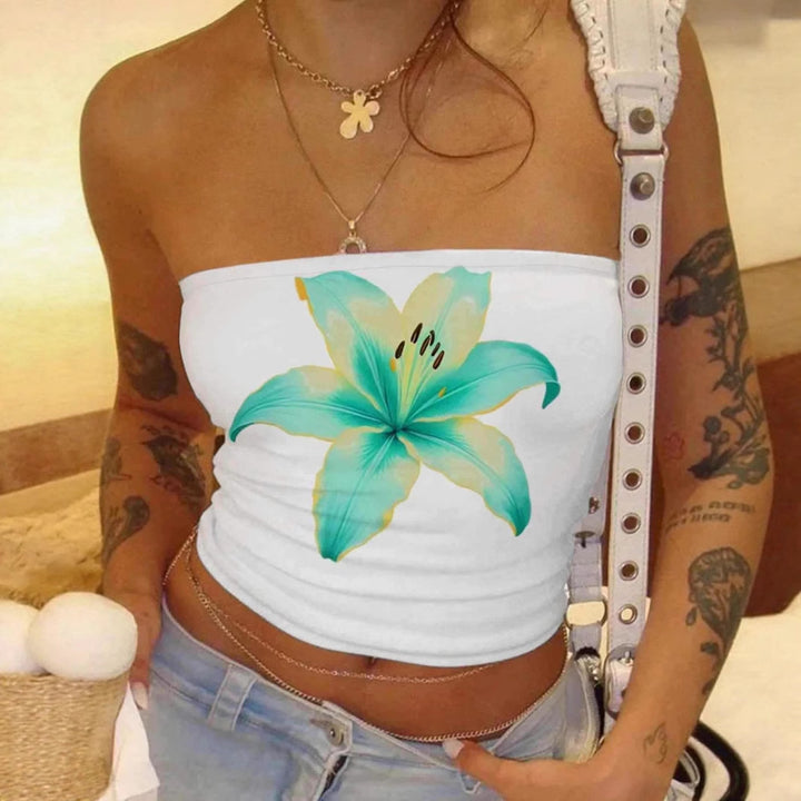 Dame bandeau-top med blomsterdesign Skovae