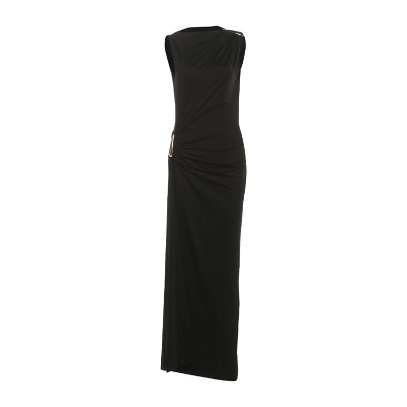 Dame Elegant Maxikjole med asymmetrisk snit og draperinger Skovae
