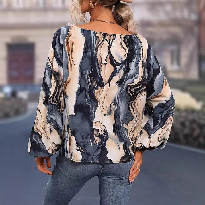 Dame asymmetrisk bluse tee med moderne marmor-design Stilla