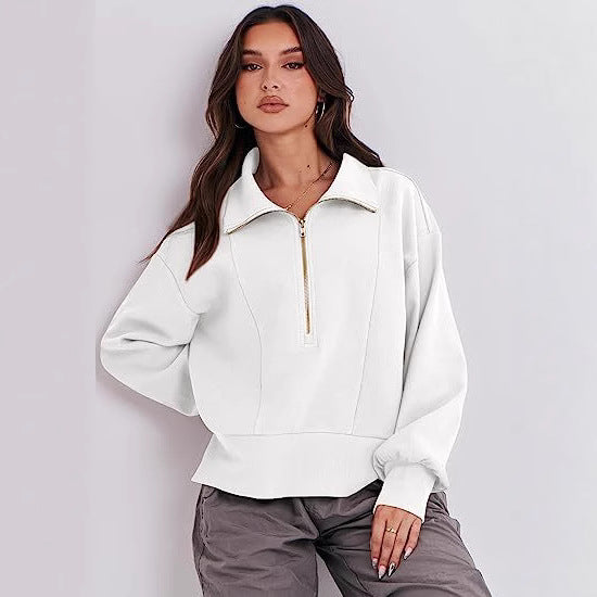 Dame Sporty Hoodie med høj krave og halvmolekylær lynlås Stiila