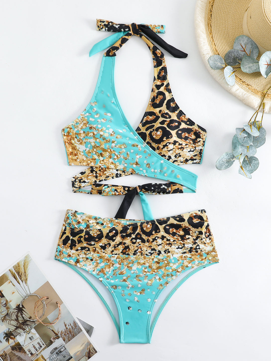 Damebikinier med glimmer og leopardmønster Stilla