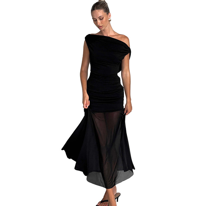 Dame Elegant off-shoulder maxikjole med raffineret flæse design Skovae