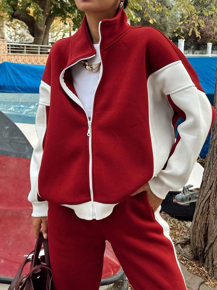 Kvinders sporty sweatshirt sæt med løs pasform og lynlås Skovae