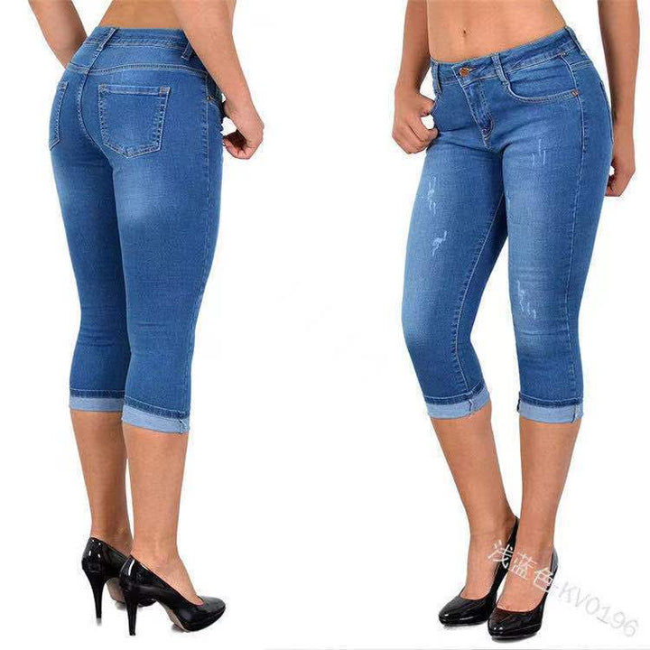 Dame Capri-jeans med afslappet snit og mode detaljer Stilla