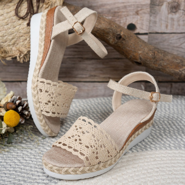 Dame Wedge-sandaler med blomster hækle mønster og skridsikker sål Stilla