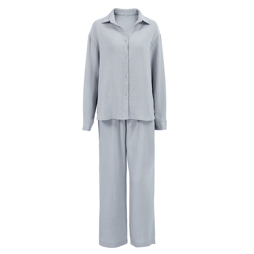 Dame afslappet pyjamas sæt med struktureret overdel og bredt ben Stilla