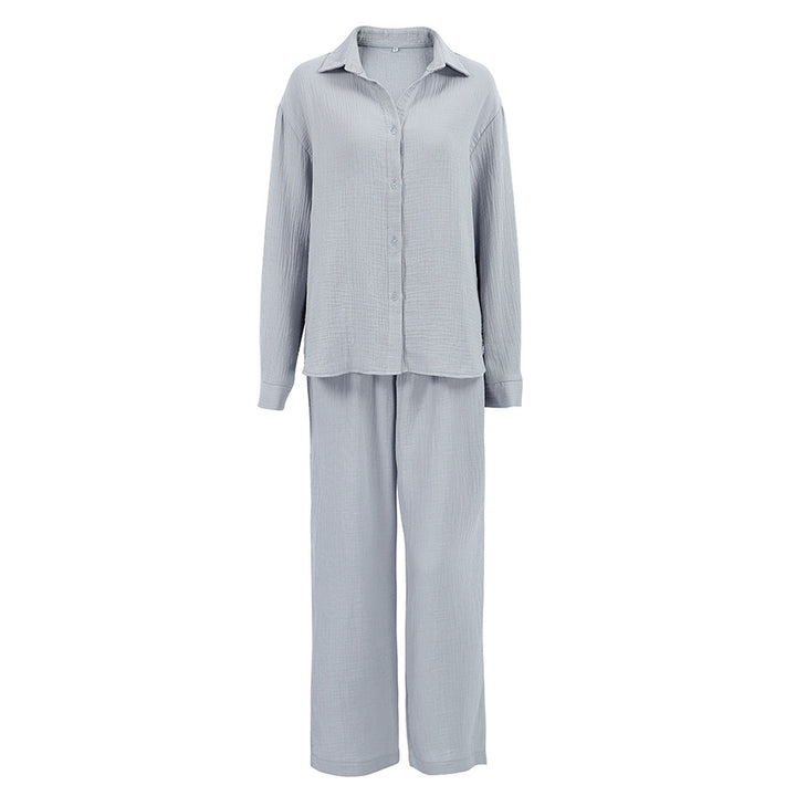 Dame afslappet pyjamas sæt med struktureret overdel og bredt ben Stilla