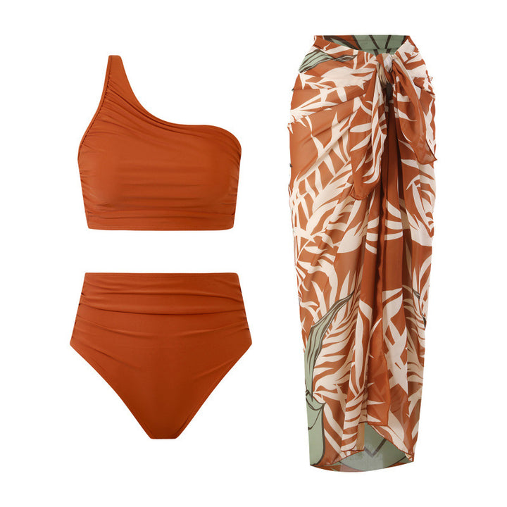 Dame bikini sæt med elegant asymmetrisk top og højtaljet trusse Skovae