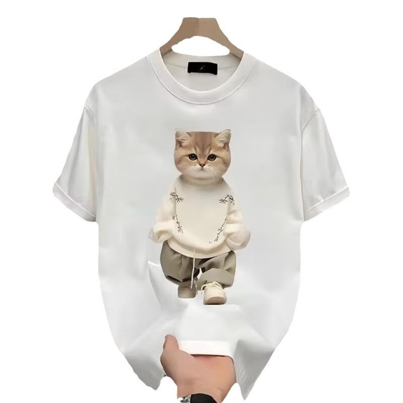Dame T-shirt med kreativ katte-design og afslappet snit Stilla