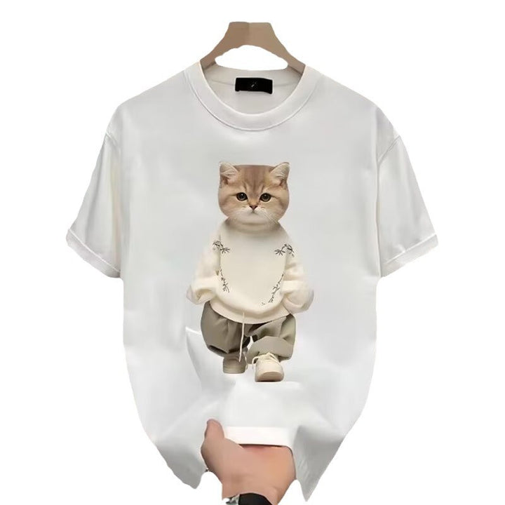 Dame T-shirt med kreativ katte-design og afslappet snit Stilla