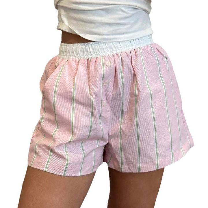 Dame afslappet kort pyjamasbuks med elastisk talje og bindebælte Skovae