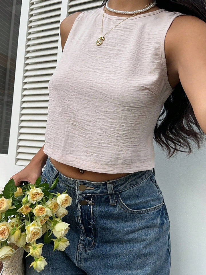 Dame Kort Top i let Jersey-Material med feminin rynkning Skovae