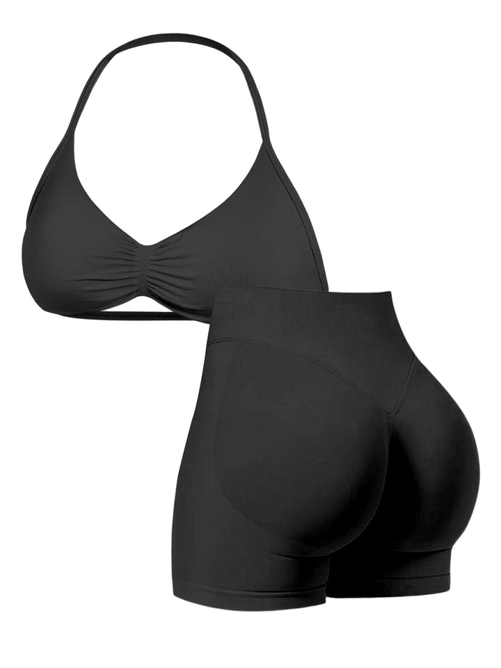 Dame sport-bikini-top med højt skårne shorts og sømløs design Skovae