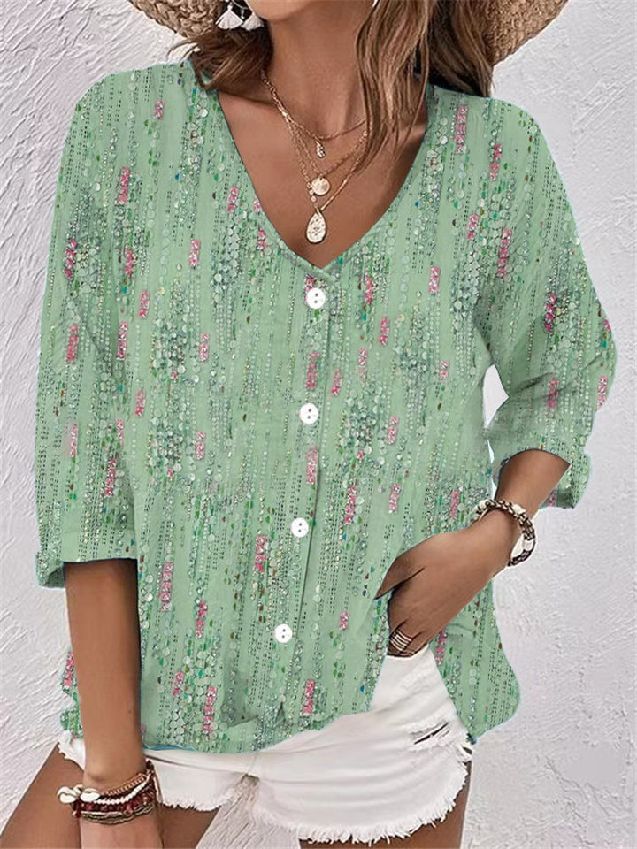 Dame Legende Bluse med blomsterdesign og knapper Stilla
