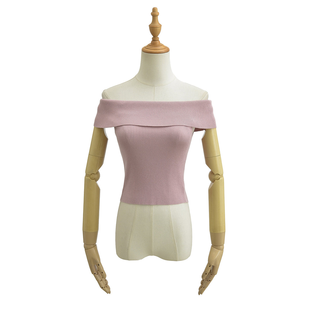 Dame Off-Shoulder Top med bred krave og struktureret ribdesign Stilla