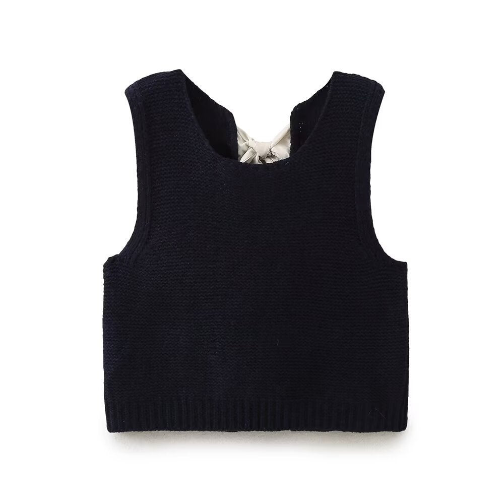 Dame cropped strikpullover med rygbindedetalje Stilla