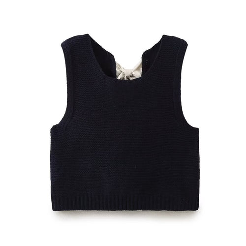 Dame cropped strikpullover med rygbindedetalje Stilla