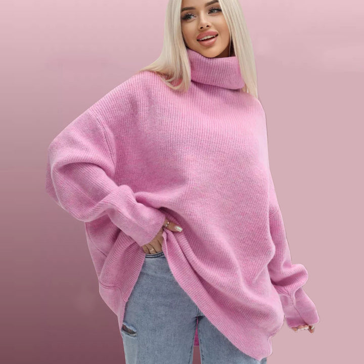 Dame hyggelig oversized sweater med høj krave og konisk skæring Stilla