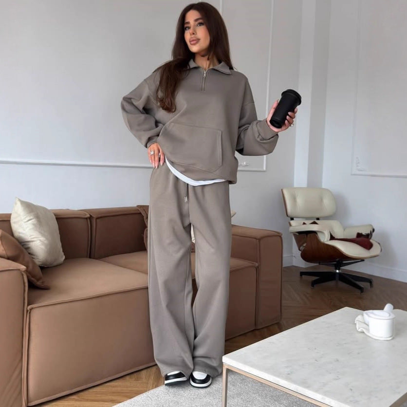 Kvinder Oversized Sweatshirt og bredskårne Bukser Sæt Skovae