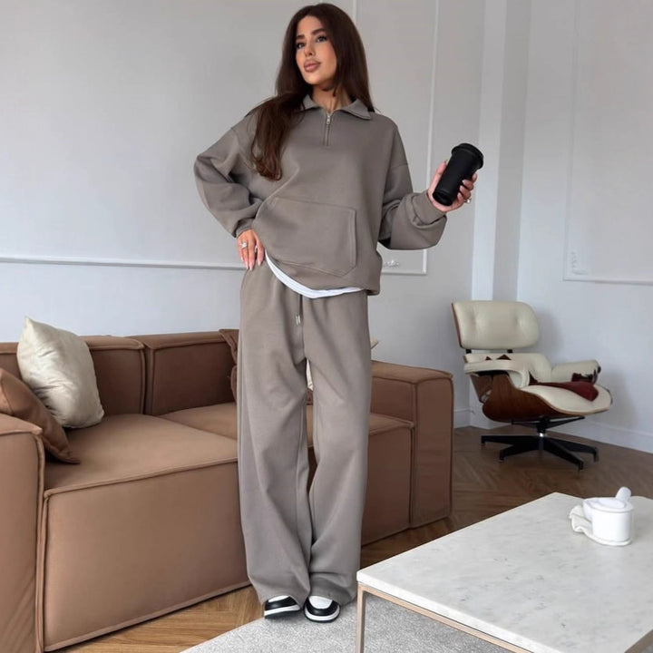 Kvinder Oversized Sweatshirt og bredskårne Bukser Sæt Skovae