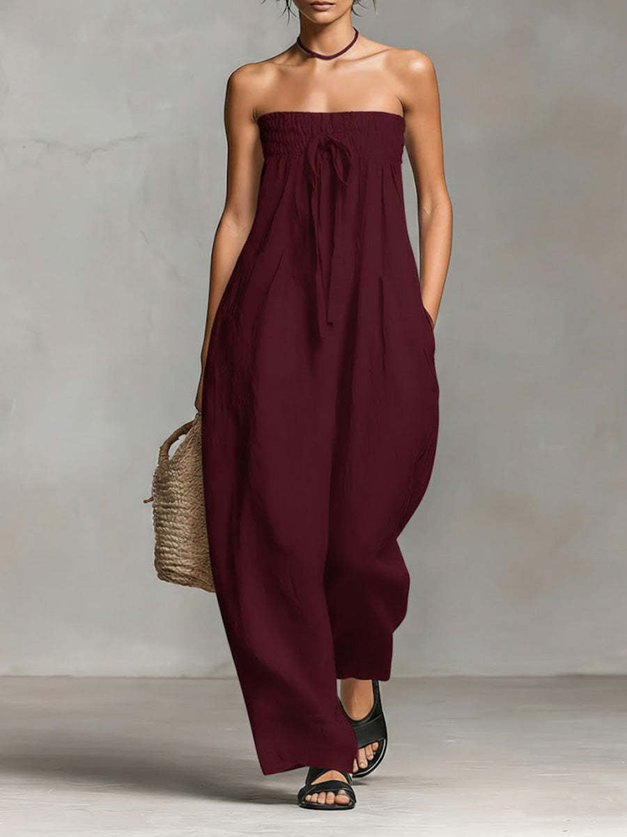 Dame Casual Jumpsuit med elastisk overdel og bredt ben Skovae