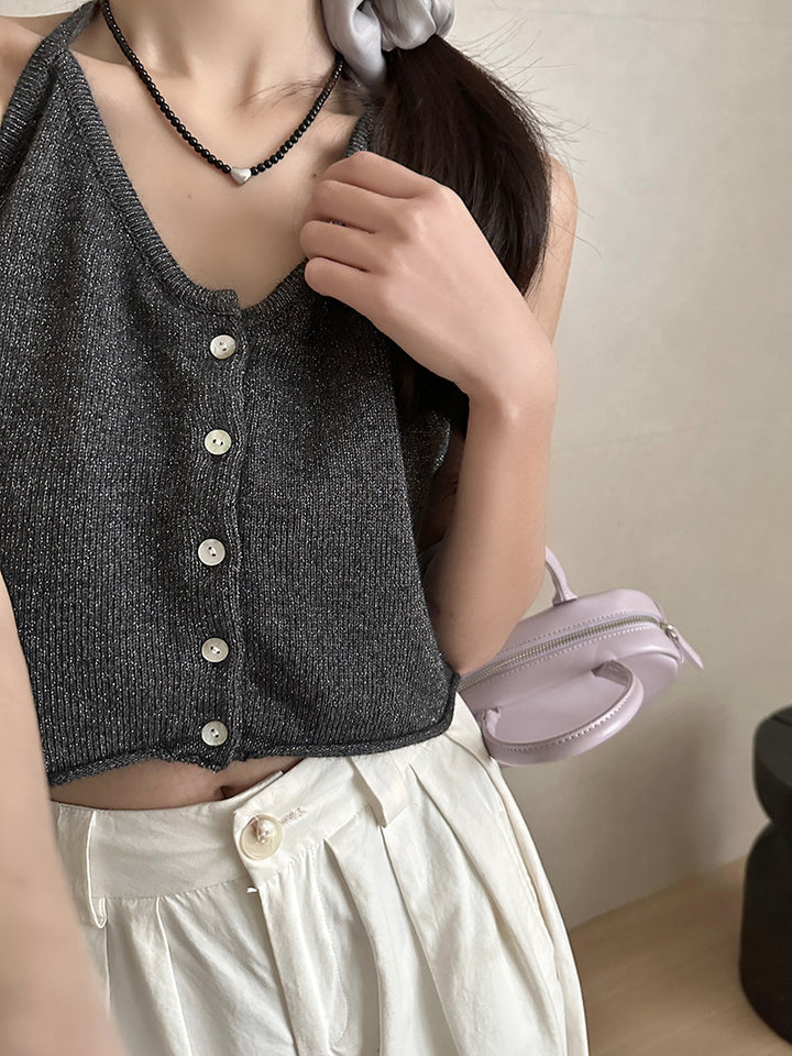 Femme Knap-Op Strik Crop Top Stilla