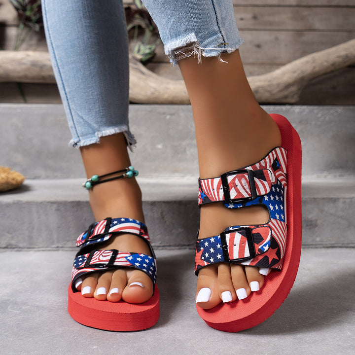 Dame mode plateau-sandaler med farverigt motiv og justerbare remme Stilla