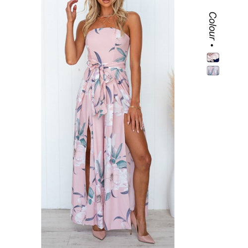 Kvindernes maxi kjole med blomsterprint og slids Skovae