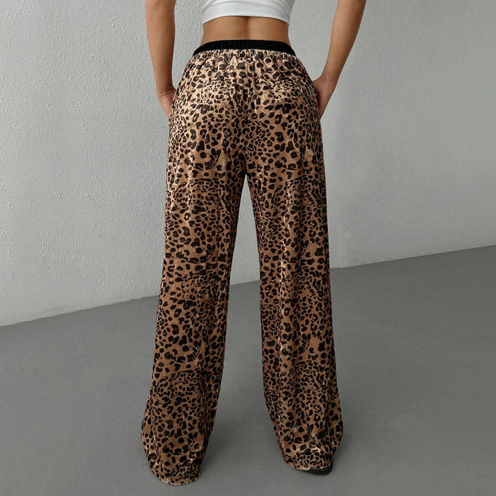 Dame brede loungebukser med leopardprint og elastisk talje Stilla