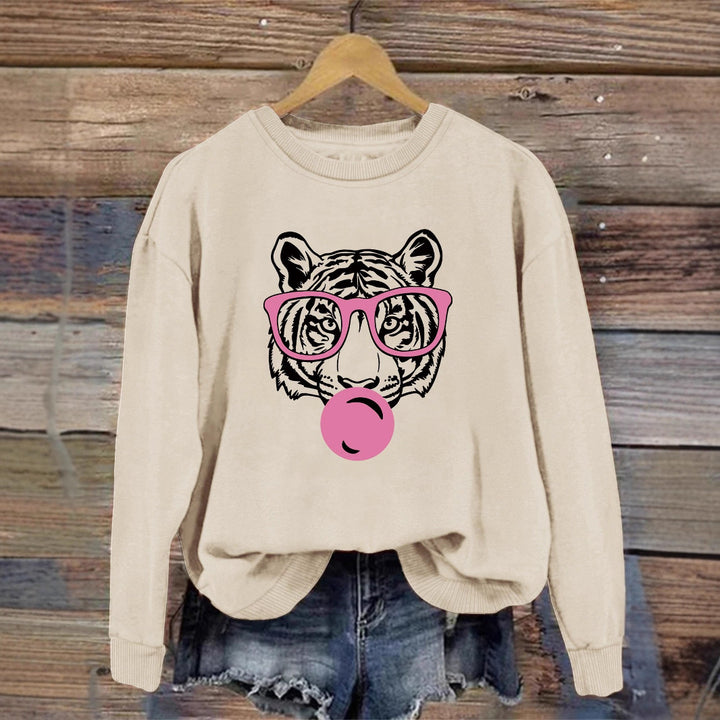 Kvinders sweatshirt med kreativ tiger design og afslappet snit Stilla
