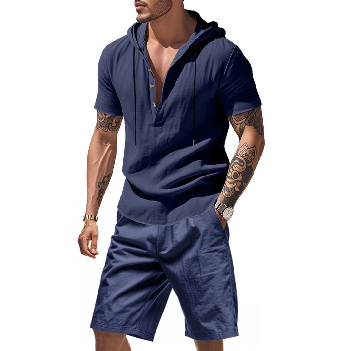 Herren afslappet hættebluse og shorts sæt i afslappet design Stilla