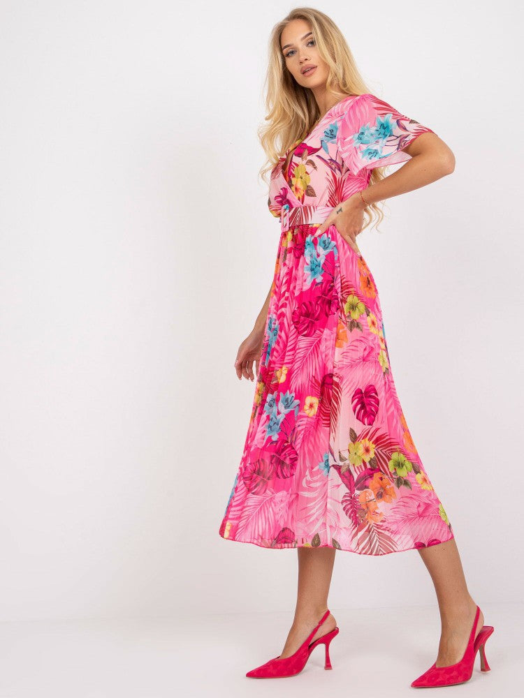 Femme Tropical Print A-linje Maxikjole med V-hals og flydende ærmer Stilla