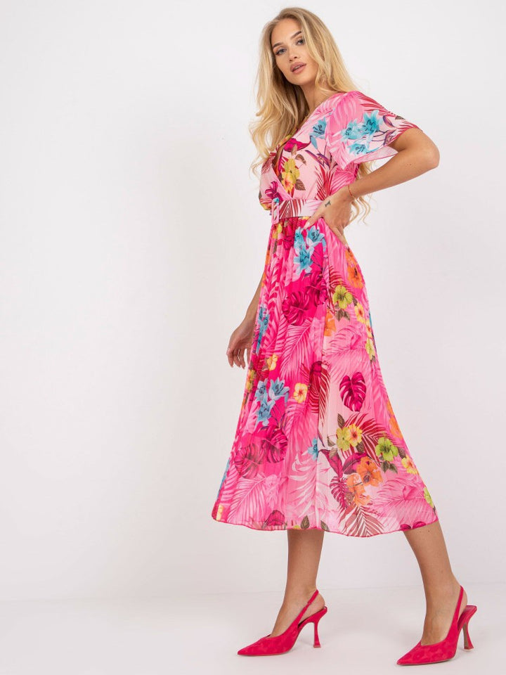Femme Tropical Print A-linje Maxikjole med V-hals og flydende ærmer Stilla